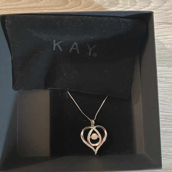 NEW Kay Jewelers Opal Heart with White Lab-Created Sapphires Necklace - Picture 4 of 8